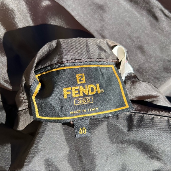 Womens vintage Fendi polyamide windbreaker jacket coat zip brown chocolate shiny - Picture 3 of 6